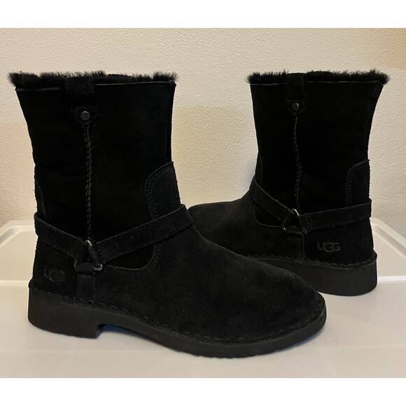 UGG Lined Boots Black Aveline Harness Strap Suede Womens Size US 5/EU 36 1112469 - Picture 1 of 13